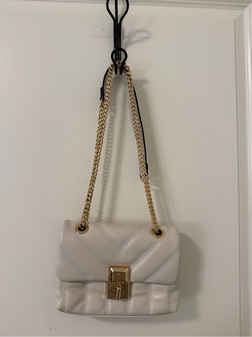 Aldo Cream Quilted Crossbody Bag with Gold Chain